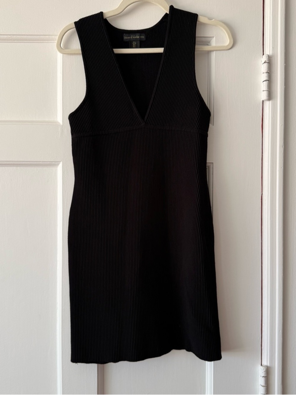 House of Harlow 1960 Black Ribbed V-Neck Mini Dress